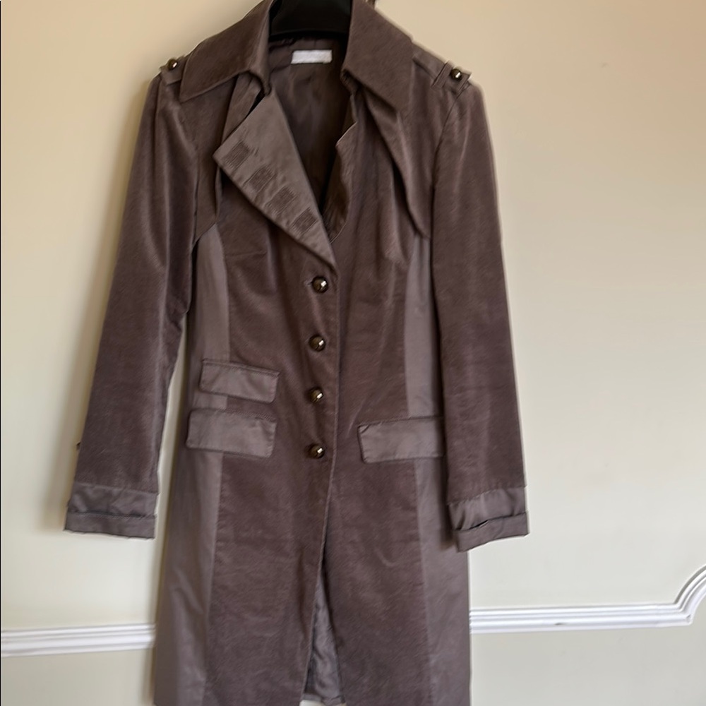 Promod Brown Long Jacket/Trench Coat with Classic Lapel and Tailored Fit